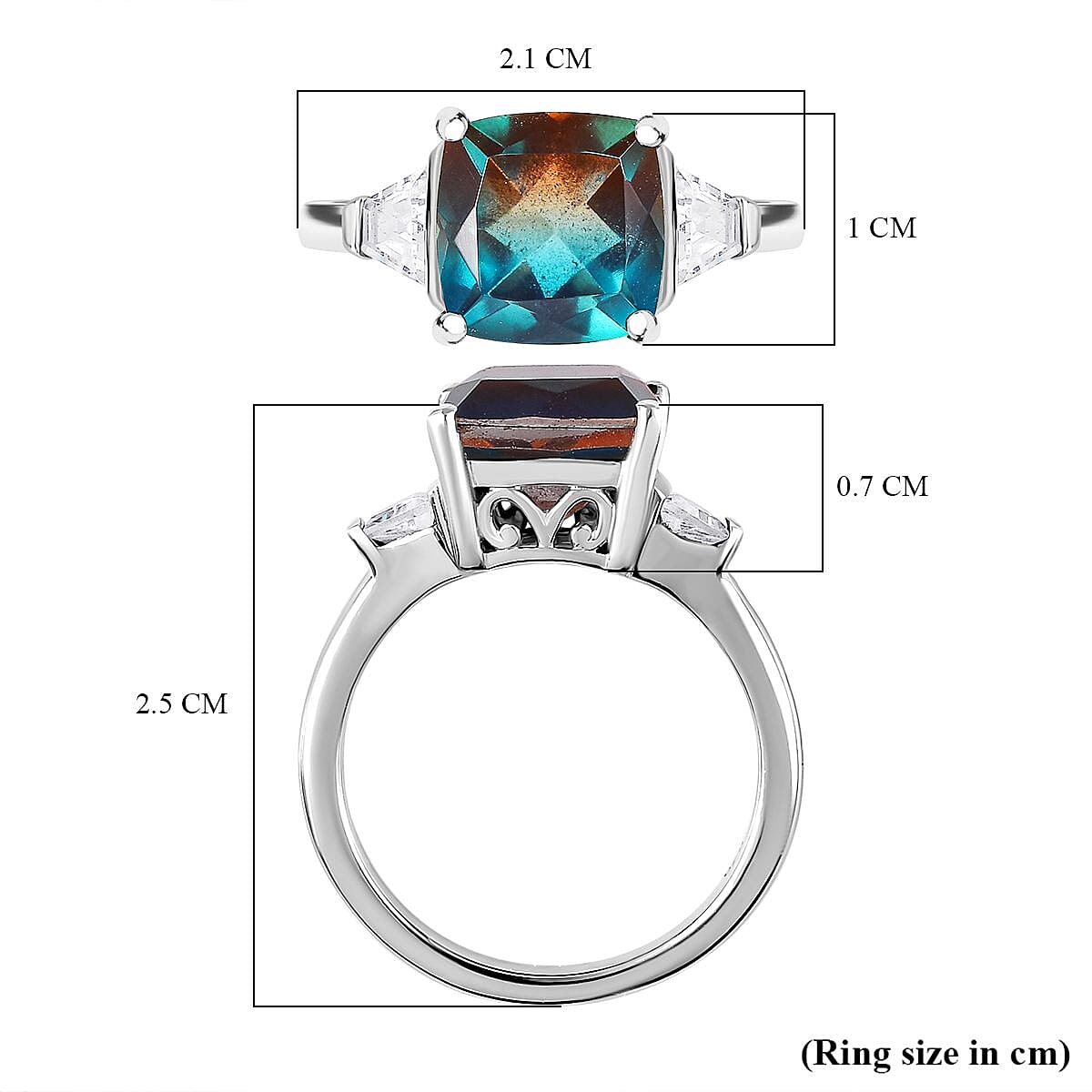 Aqua Terra Costa Quartz &amp; Natural Zircon Ring in Platinum Overlay Sterling Silver 3.72 Ct. 7723174 5