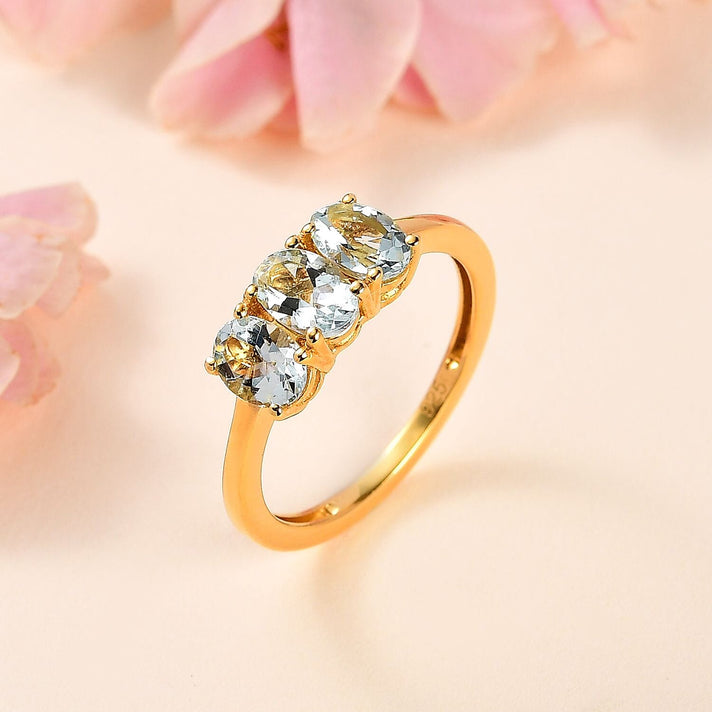 Aquamarine 3 Stone Ring in Vermeil YG Sterling Silver 1.122 Ct 7706479 2