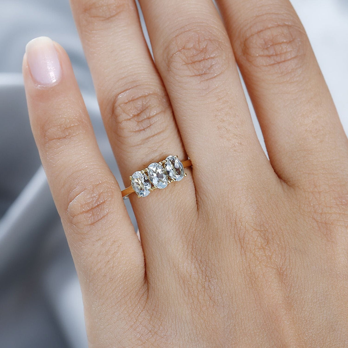 Aquamarine 3 Stone Ring in Vermeil YG Sterling Silver 1.122 Ct 7706479 3