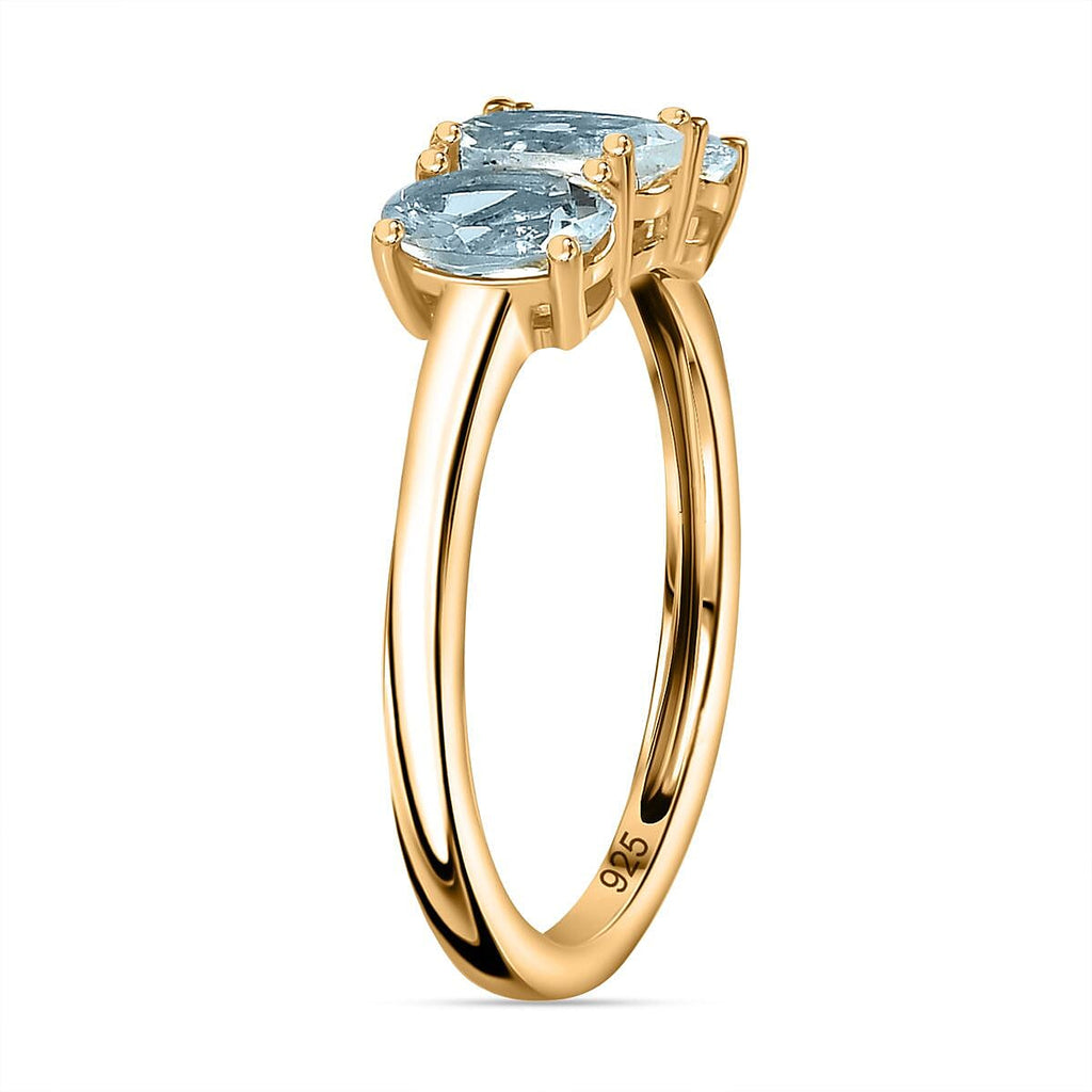 Aquamarine  3 Stone Ring in Vermeil YG Sterling Silver 1.20 ct  1.122  Ct.