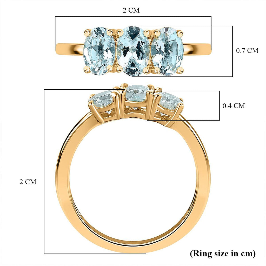 Aquamarine  3 Stone Ring in Vermeil YG Sterling Silver 1.20 ct  1.122  Ct.