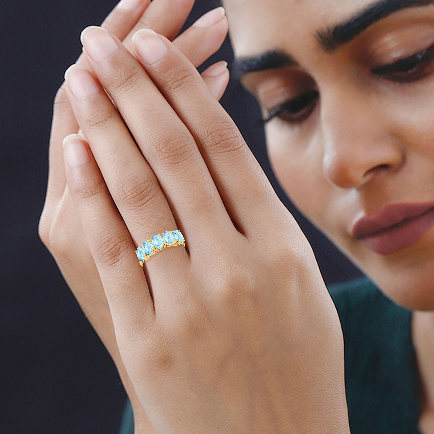 Aquamarine 5 Stone Ring in Vermeil Yellow Gold Sterling Silver 2.370 Ct 8009492 1