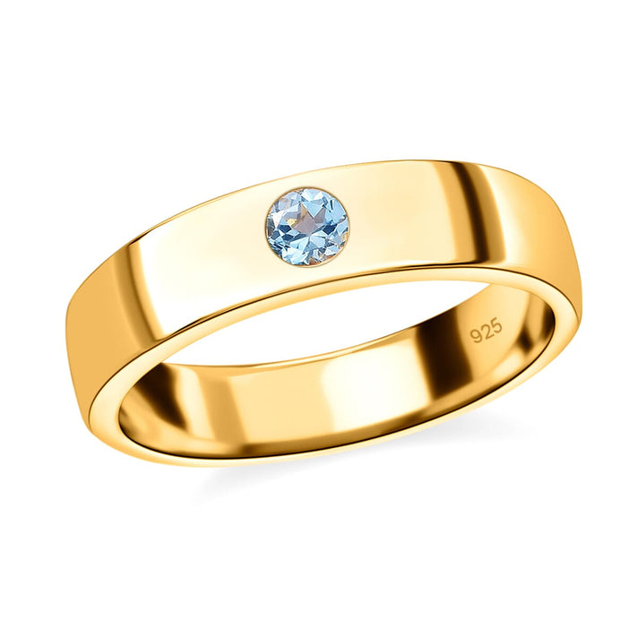 Aquamarine Wedding Band Ring in Yellow Gold Plated Sterling Silver 3731486 2