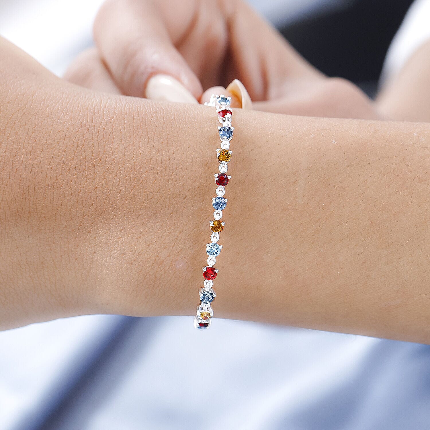 Close Out - Multi Austrian Crystal Bracelet (Size - 7.5) in Sterling Silver 7255123 3