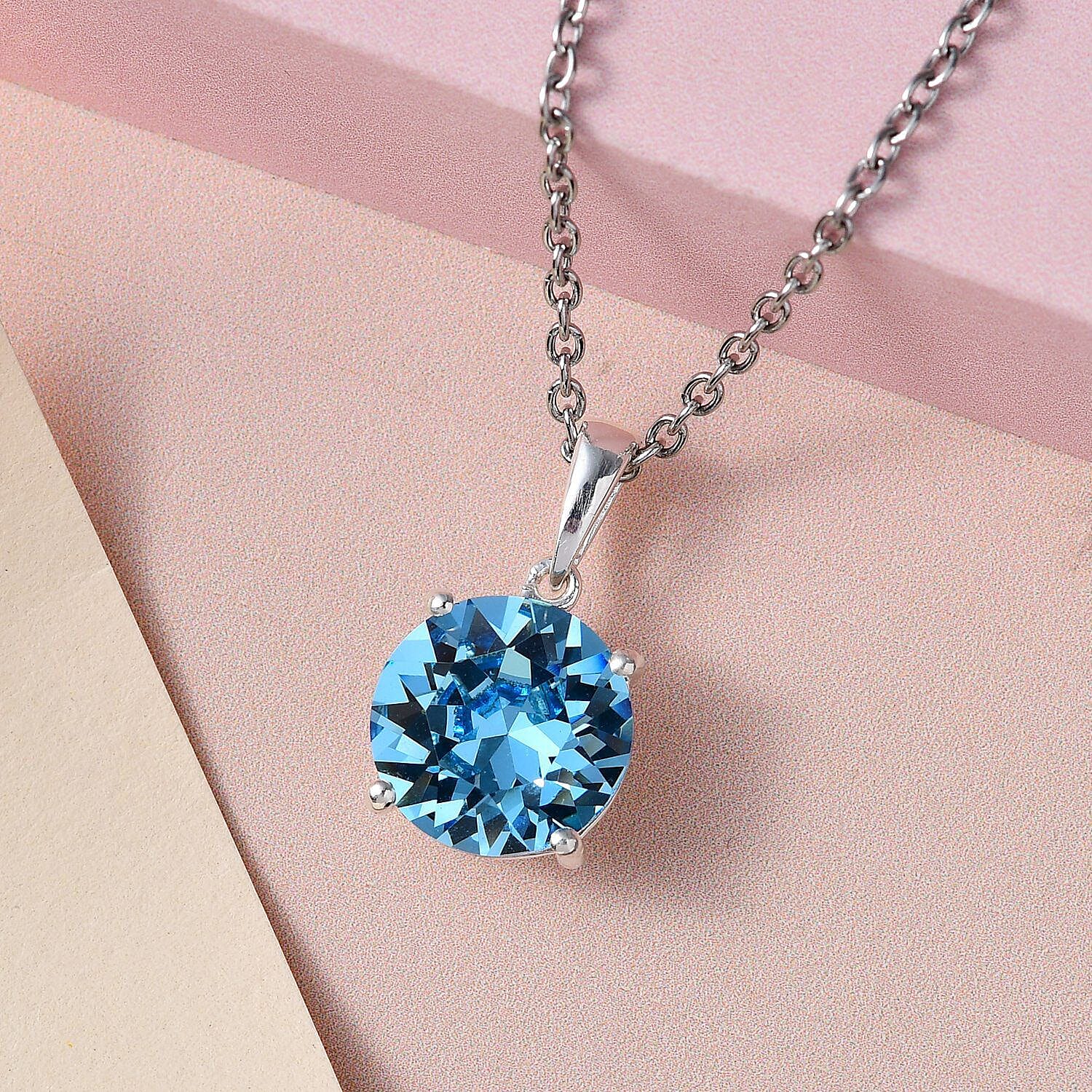 Aquamarine Colour Crystal Pendant with Stainless Steel Chain (Size 20 4401638 3