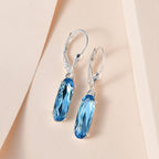 Aquamarine Austrian Crystal Solitaire Lever Back Dangle Earrings in Sterling Silver