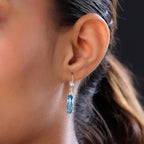 Aquamarine Austrian Crystal Solitaire Lever Back Dangle Earrings in Sterling Silver
