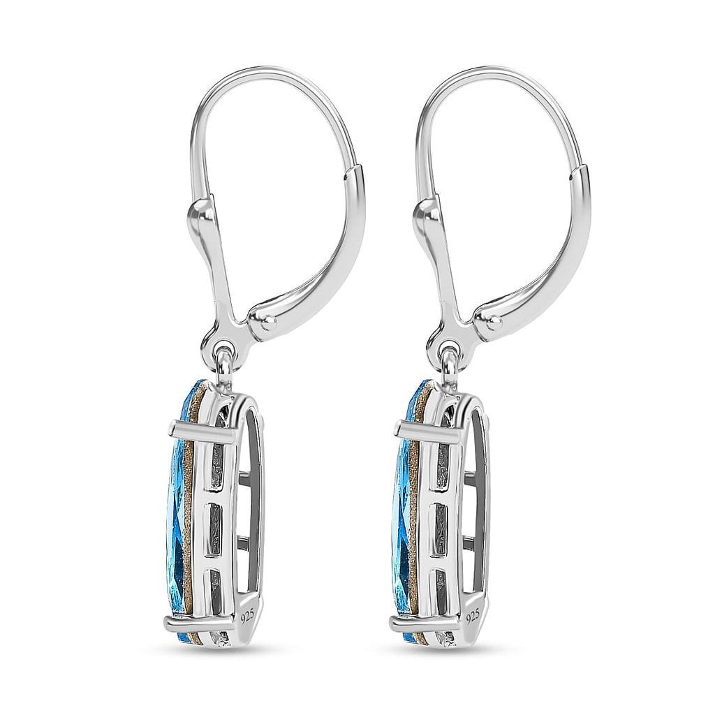Aquamarine Austrian Crystal Solitaire Lever Back Dangle Earrings in Sterling Silver