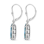 Aquamarine Austrian Crystal Solitaire Lever Back Dangle Earrings in Sterling Silver