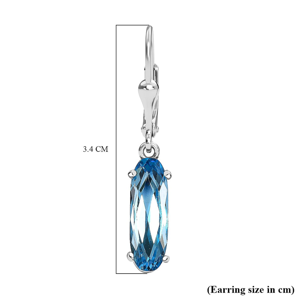 Aquamarine Austrian Crystal Solitaire Lever Back Dangle Earrings in Sterling Silver