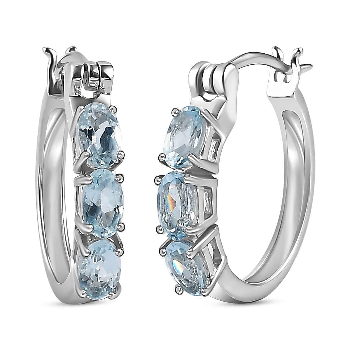 Espirito Santo Aquamarine Hoop Earrings in Platinum Overlay Sterling Silver 1.32 Ct 7372507 0