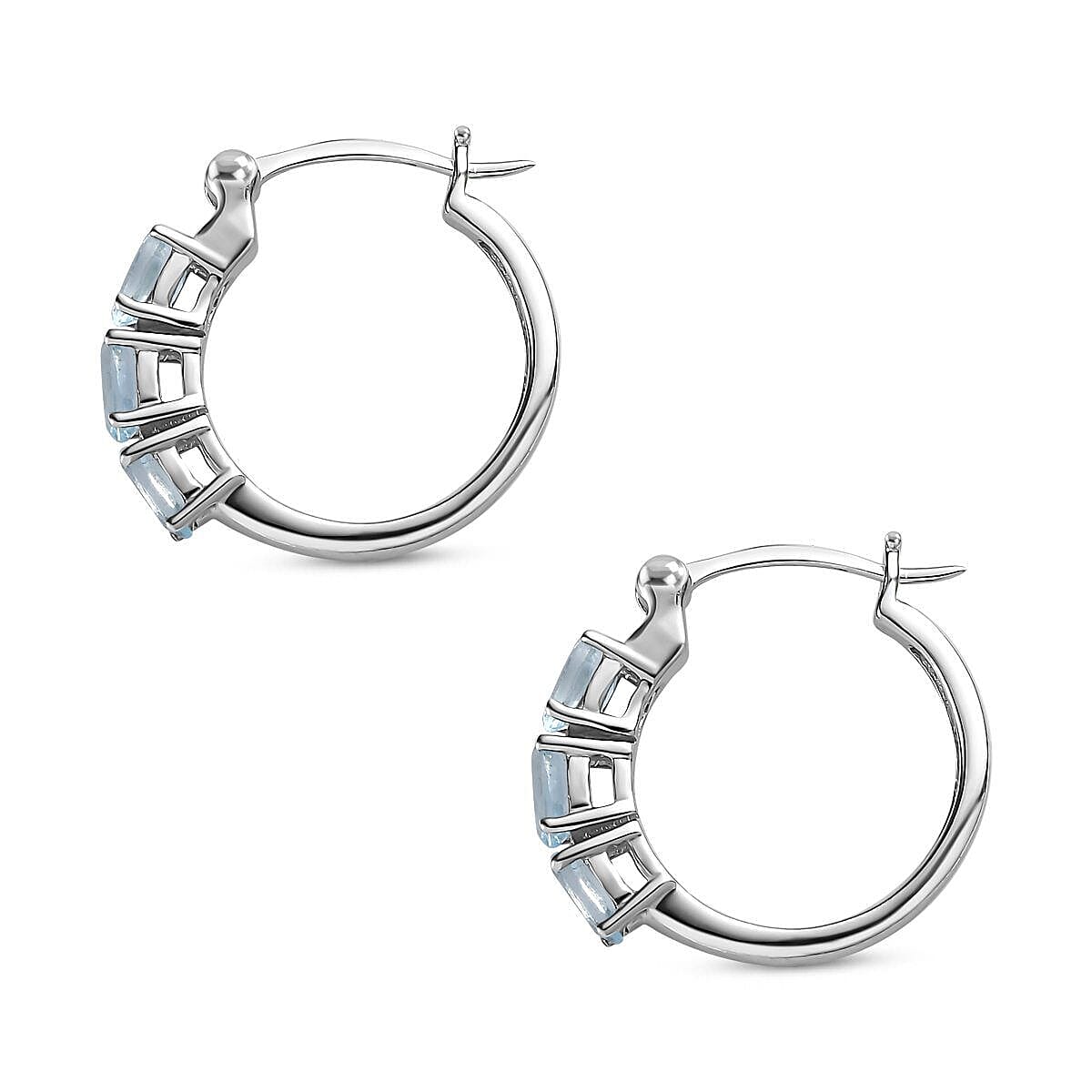 Espirito Santo Aquamarine Hoop Earrings in Platinum Overlay Sterling Silver 1.32 Ct 7372507 3