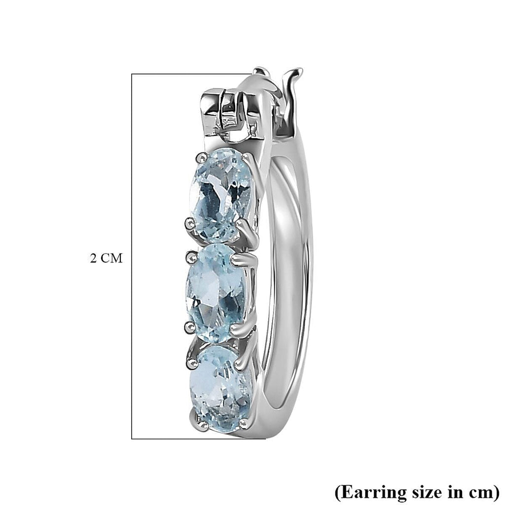 Espirito Santo Aquamarine Hoop Earrings in Platinum Overlay Sterling Silver 1.32 Ct