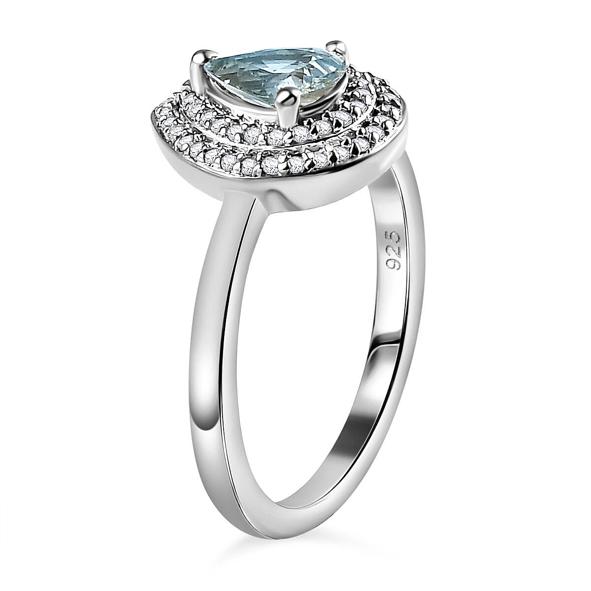 Aquamarine (Pear) &amp; Moissanite Halo Ring in Platinum Overlay Sterling Silver 7721714 3