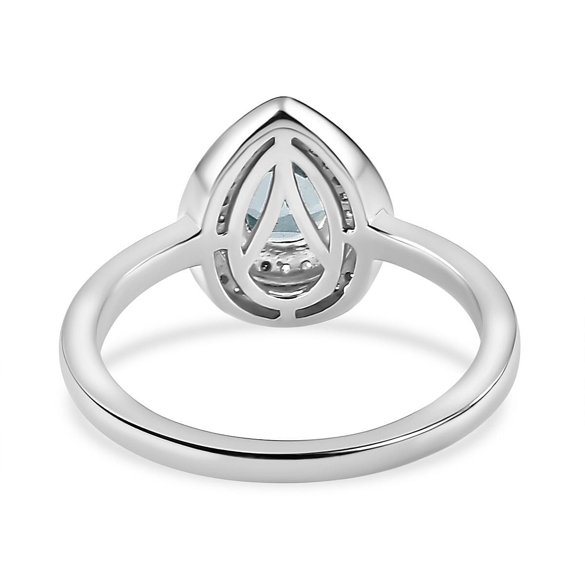 Aquamarine (Pear) &amp; Moissanite Halo Ring in Platinum Overlay Sterling Silver 7721714 4