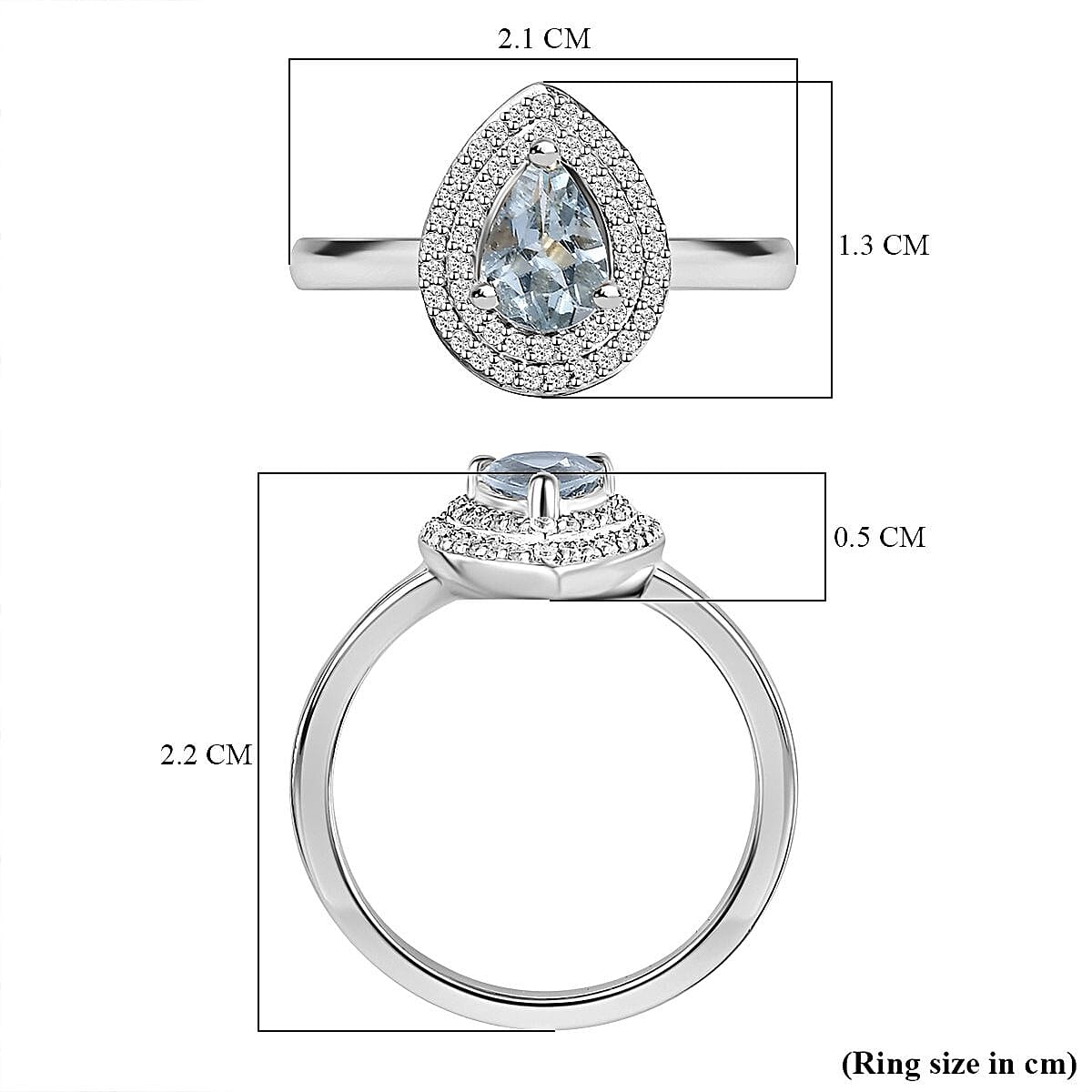 Aquamarine (Pear) &amp; Moissanite Halo Ring in Platinum Overlay Sterling Silver 7721714 5