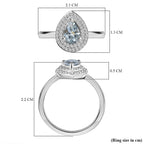 Aquamarine (Pear) & Moissanite Halo Ring in Platinum Overlay Sterling Silver