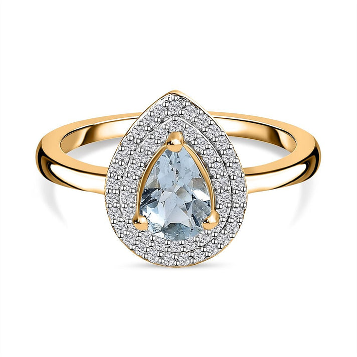 Aquamarine (Pear) &amp; Moissanite Halo Ring in 18K Vermeil YG Plated Sterling Silver 7721724 1