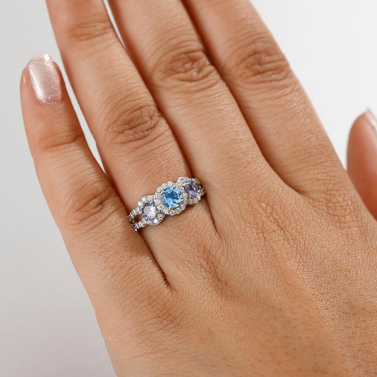 Aquamarine, Moissanite &amp; Tanzanite Ring in Rhodium Overlay Sterling Silver 1.57 Ct. 8066726 3