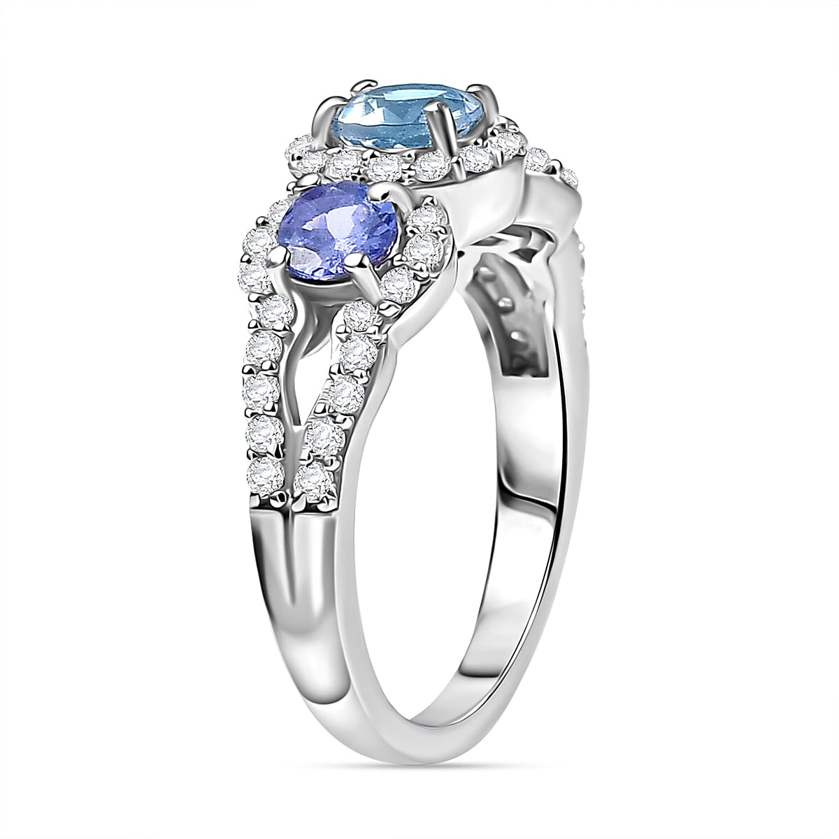 Aquamarine, Moissanite &amp; Tanzanite Ring in Rhodium Overlay Sterling Silver 1.57 Ct. 8066726 4