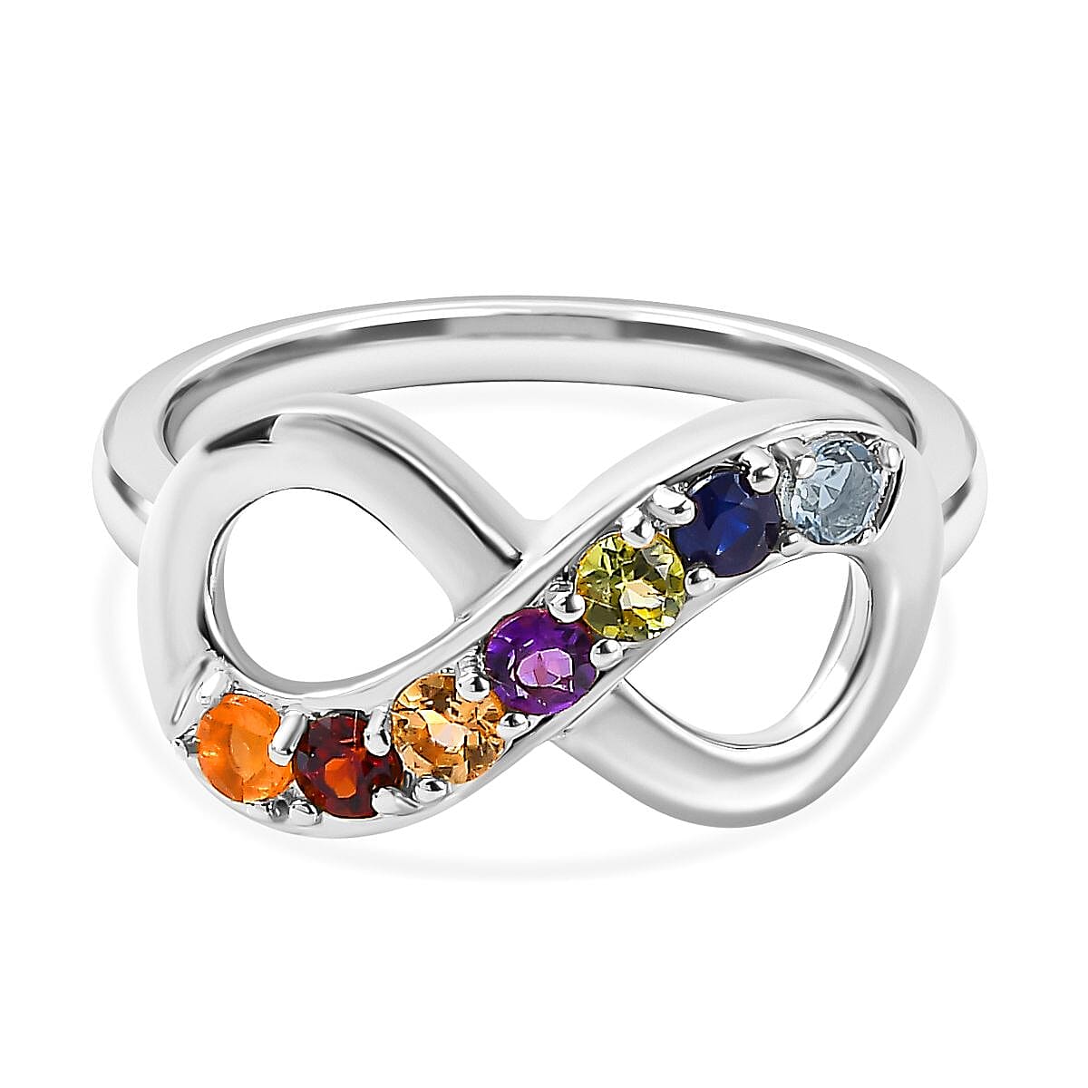 Aquamarine &amp; Multi Gemstone Infinity Ring in Platinum Overlay Sterling Silver 7740134 0