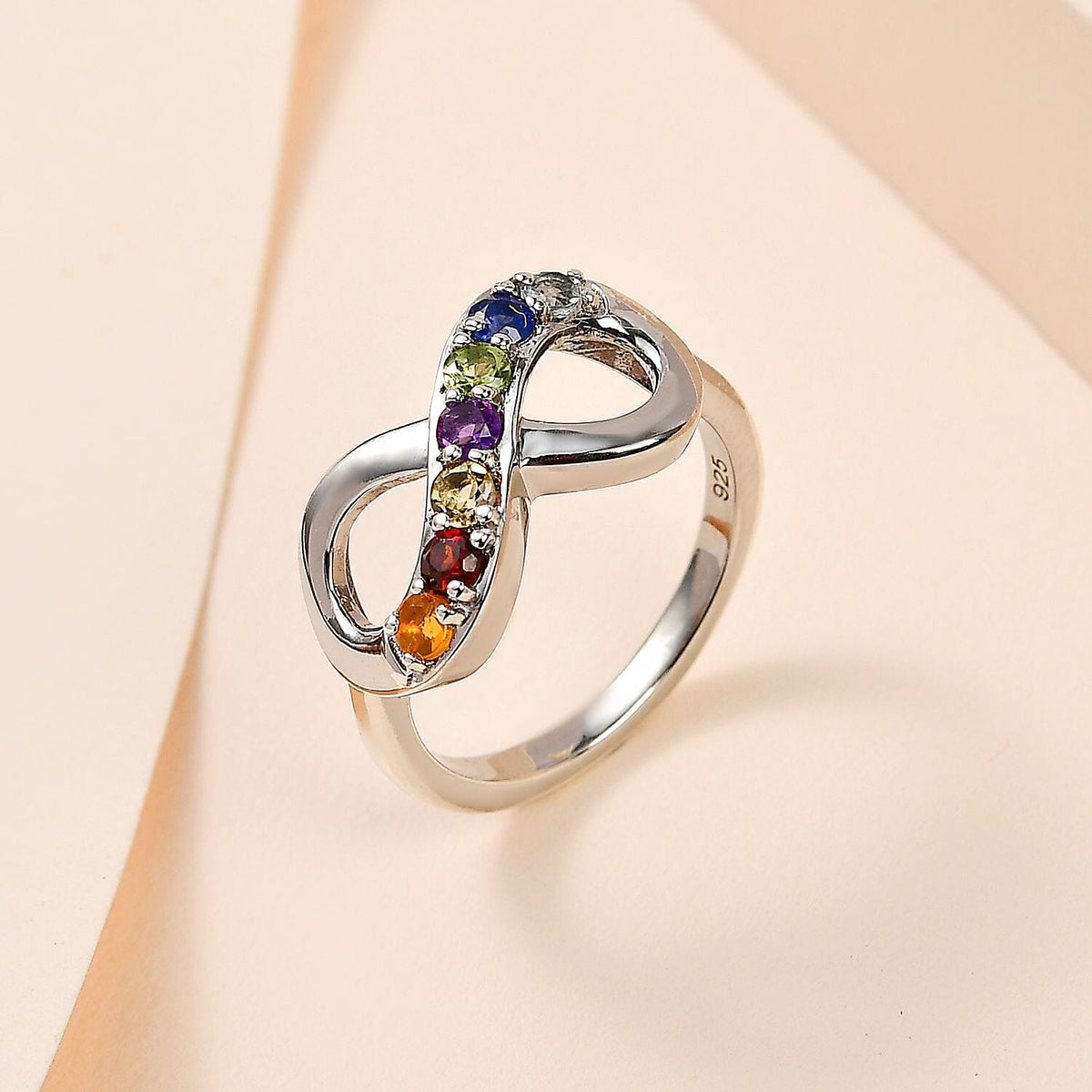 Aquamarine &amp; Multi Gemstone Infinity Ring in Platinum Overlay Sterling Silver 7740134 1
