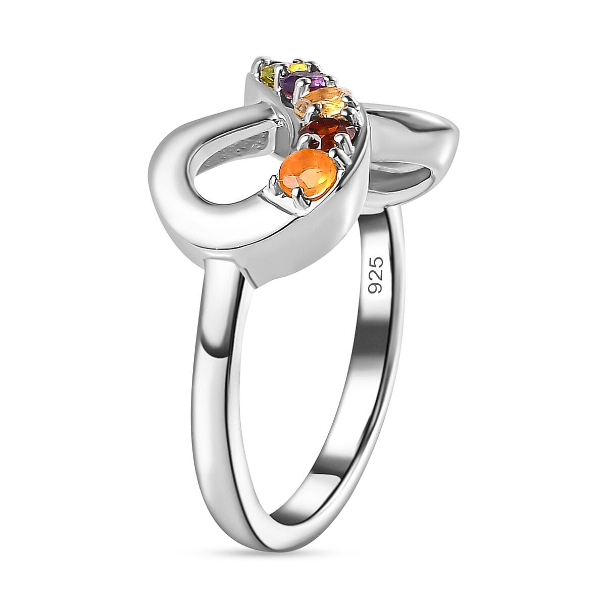 Aquamarine &amp; Multi Gemstone Infinity Ring in Platinum Overlay Sterling Silver 7740134 3