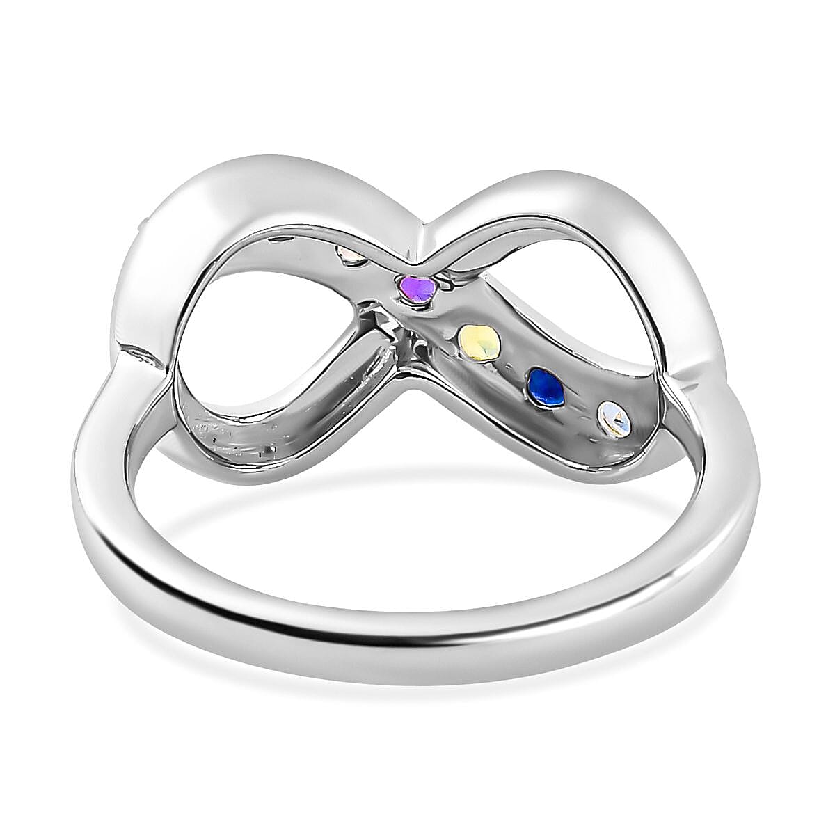 Aquamarine &amp; Multi Gemstone Infinity Ring in Platinum Overlay Sterling Silver 7740134 4