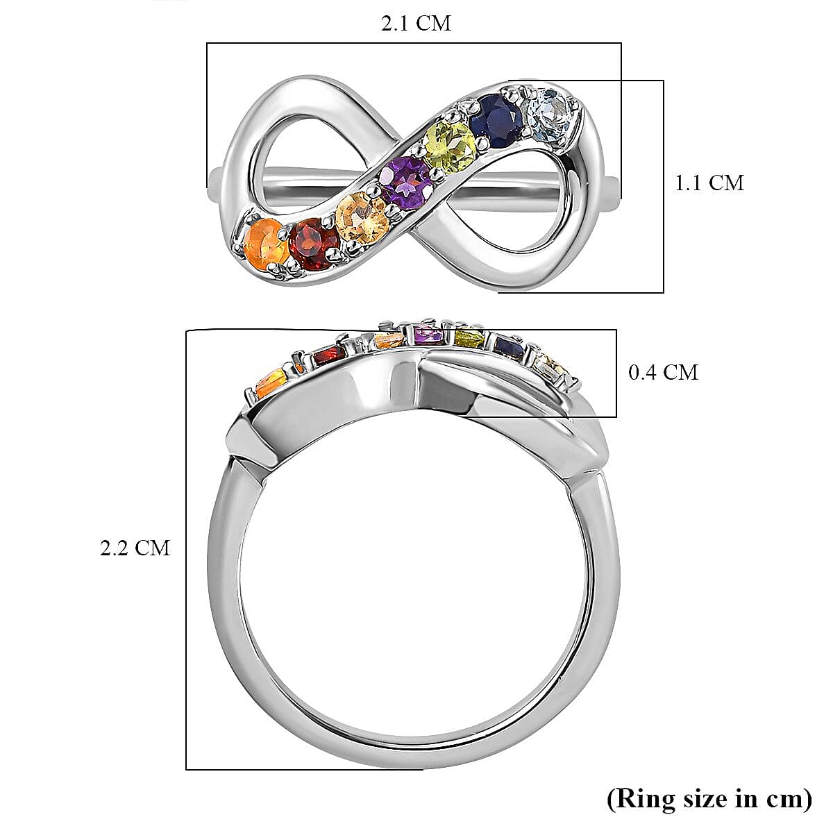 Aquamarine &amp; Multi Gemstone Infinity Ring in Platinum Overlay Sterling Silver 7740134 5