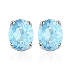 Aquamarine Solitaire Stud Push Post Earring in Platinum Overlay Sterling Silver 2.11 Ct.