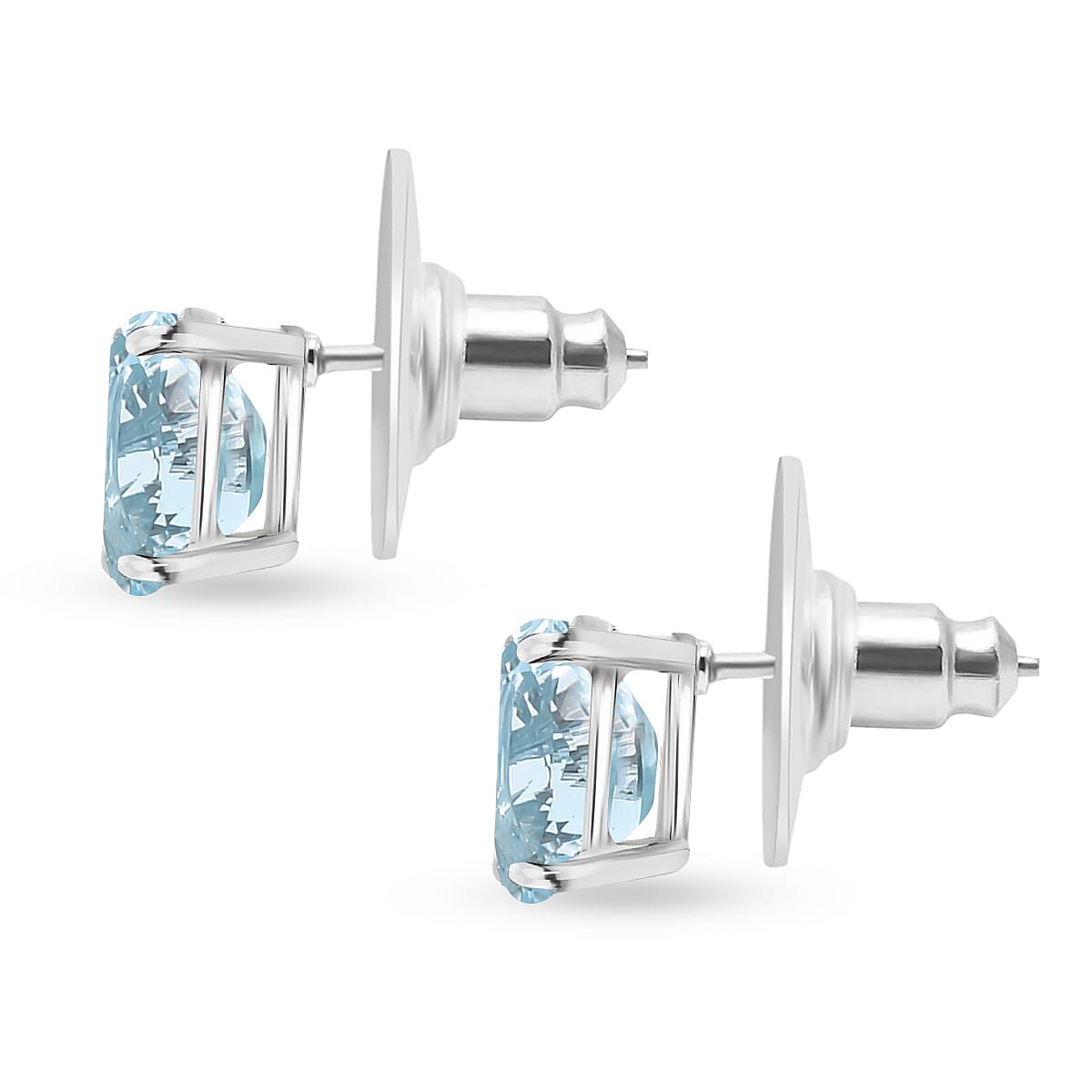Aquamarine Solitaire Stud Push Post Earring in Platinum Overlay Sterling Silver 0.20 Ct 8000690 2