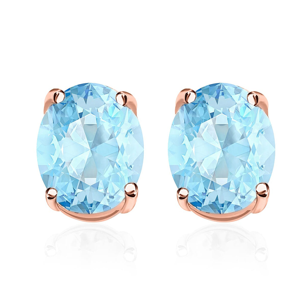 Aquamarine  Solitaire Stud Push Post Earring in Vermeil RG Sterling Silver 2.60 ct  0.200  Ct.
