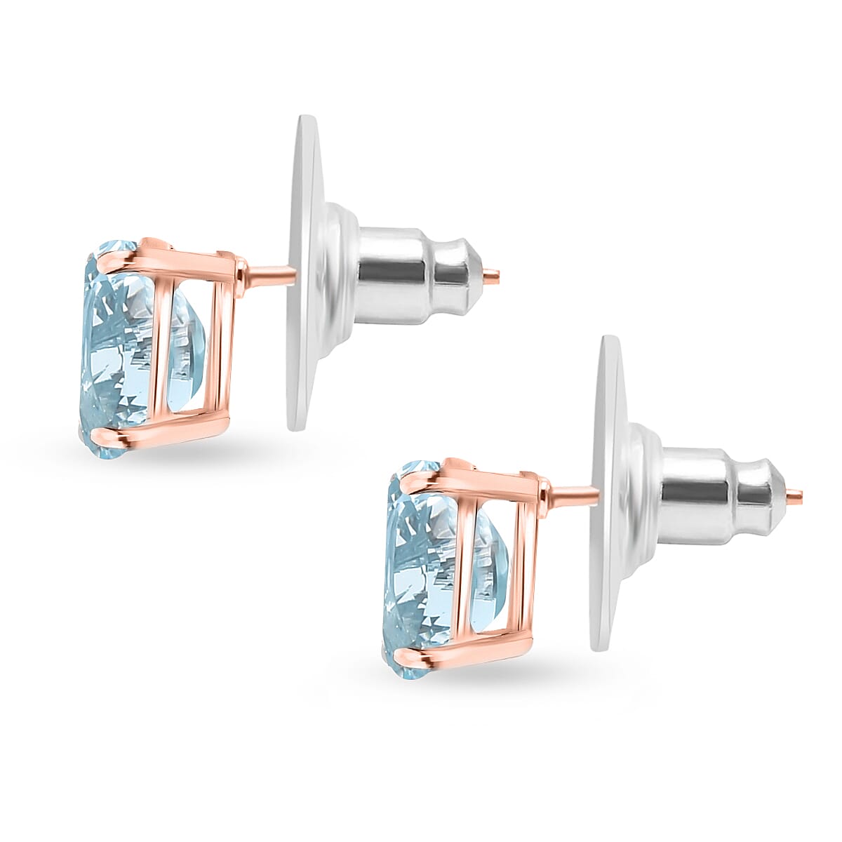 Aquamarine Solitaire Stud Push Post Earrings in Vermeil Rose Gold Plated Sterling Silver 8000692 3