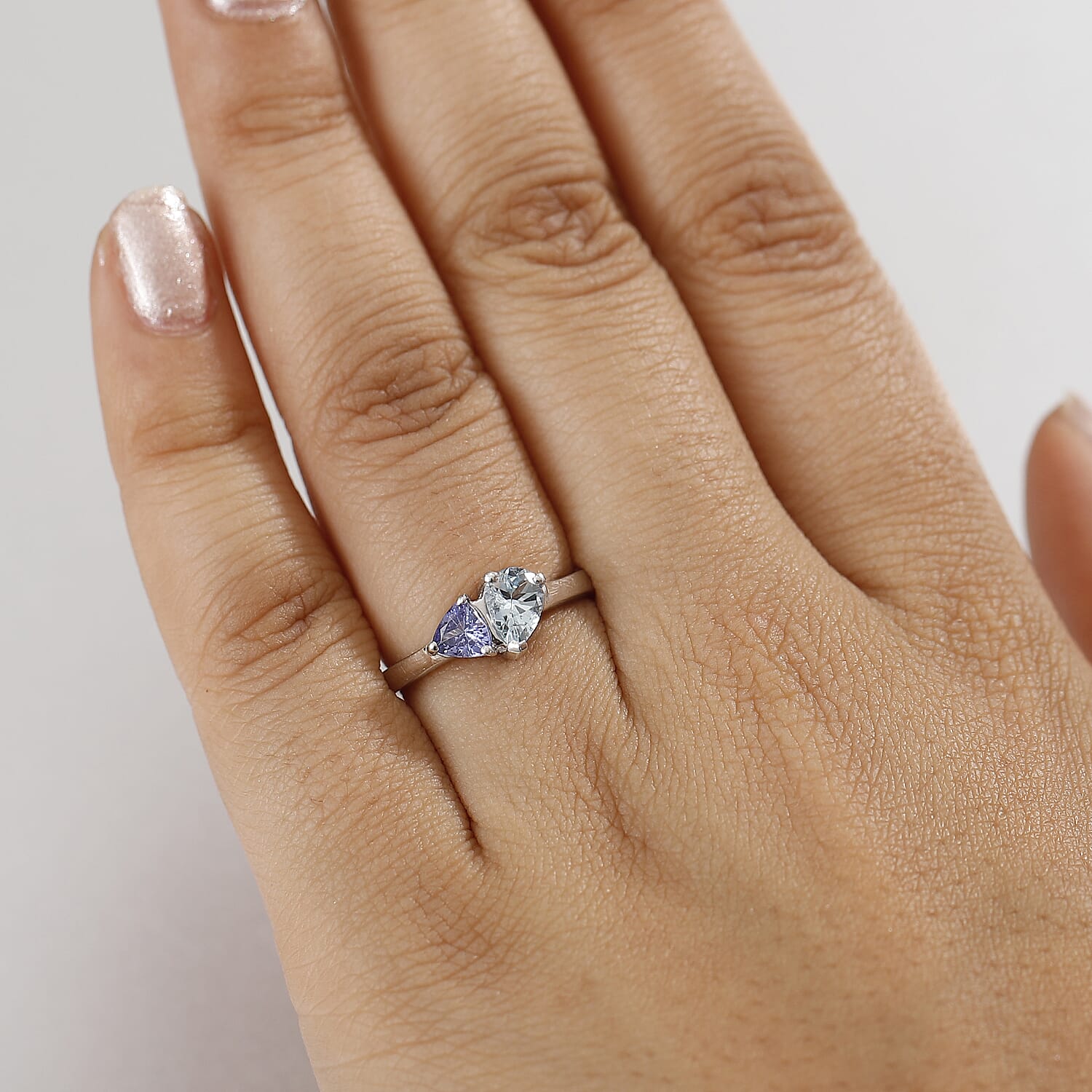 THE TOI ET MOI - Aquamarine and Tanzanite Solitaire Ring in Rhodium Overlay Sterling Silver 1.09 Ct. 8066759 3