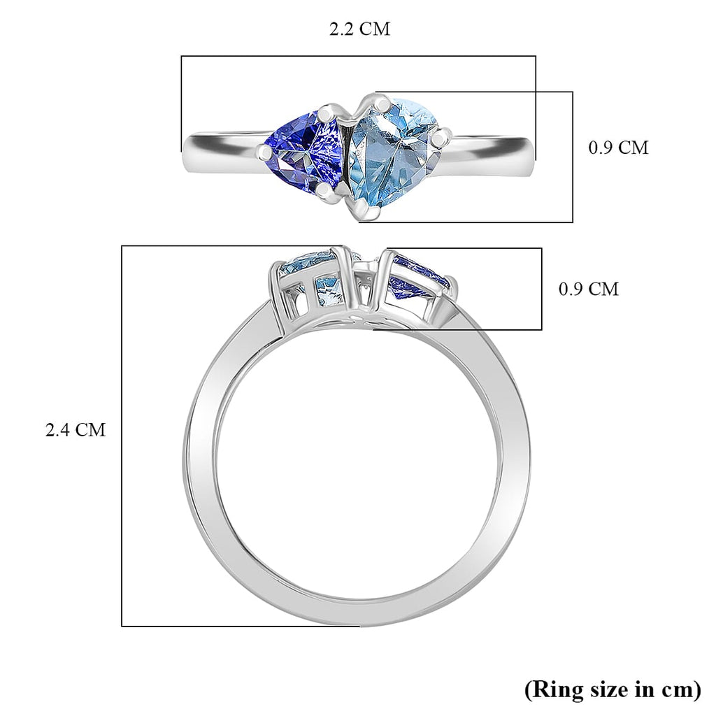Aquamarine & Tanzanite Solitaire Ring in Rhodium Overlay Sterling Silver 1.09 Ct.
