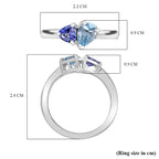 Aquamarine & Tanzanite Solitaire Ring in Rhodium Overlay Sterling Silver 1.09 Ct.