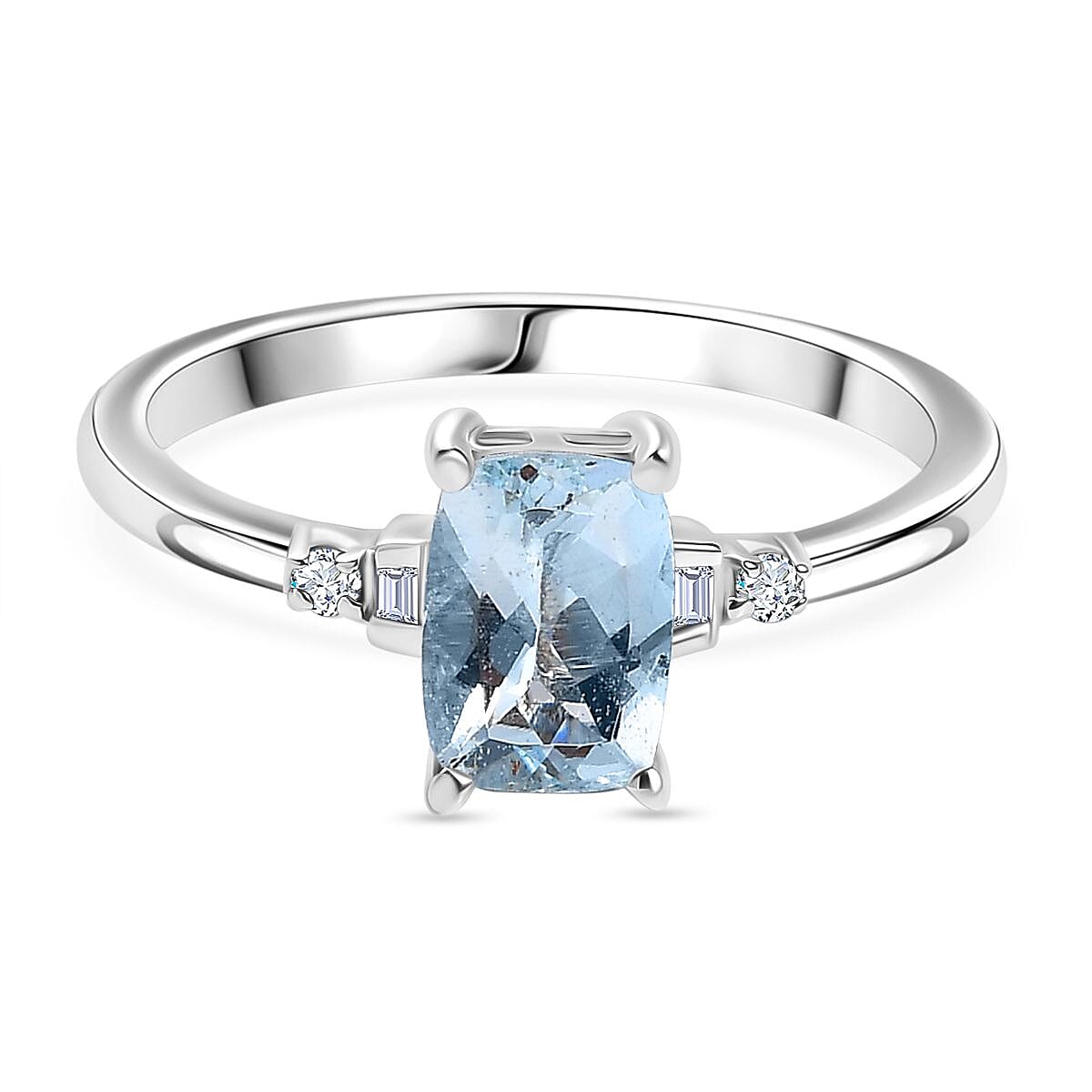 Aquamarine &amp; White Diamond Solitaire Ring in Rhodium Overlay Sterling Silver 0.84 Ct. 8055413 0