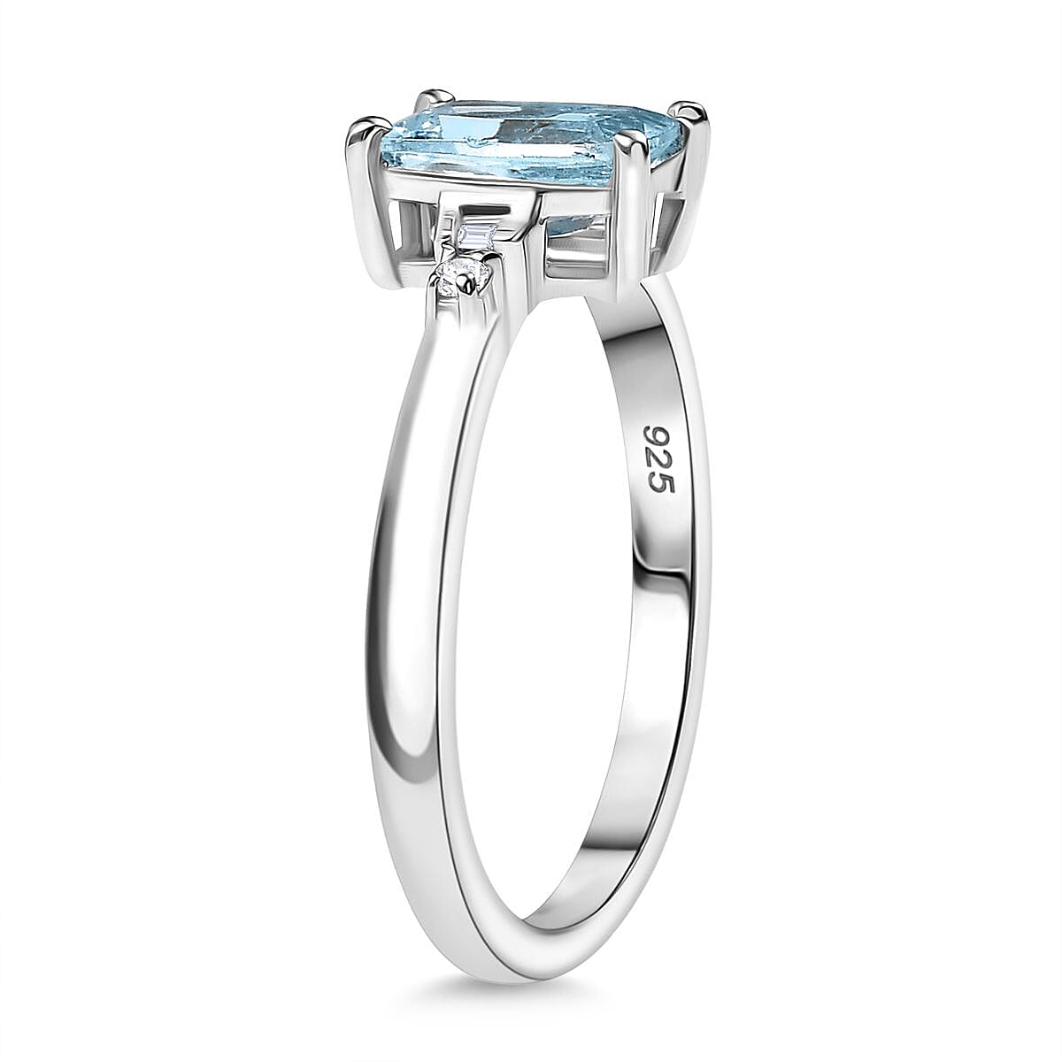 Aquamarine &amp; White Diamond Solitaire Ring in Rhodium Overlay Sterling Silver 0.84 Ct. 8055413 4