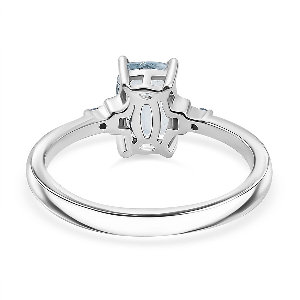 Aquamarine &amp; White Diamond Solitaire Ring in Rhodium Overlay Sterling Silver 0.84 Ct. 8055413 5