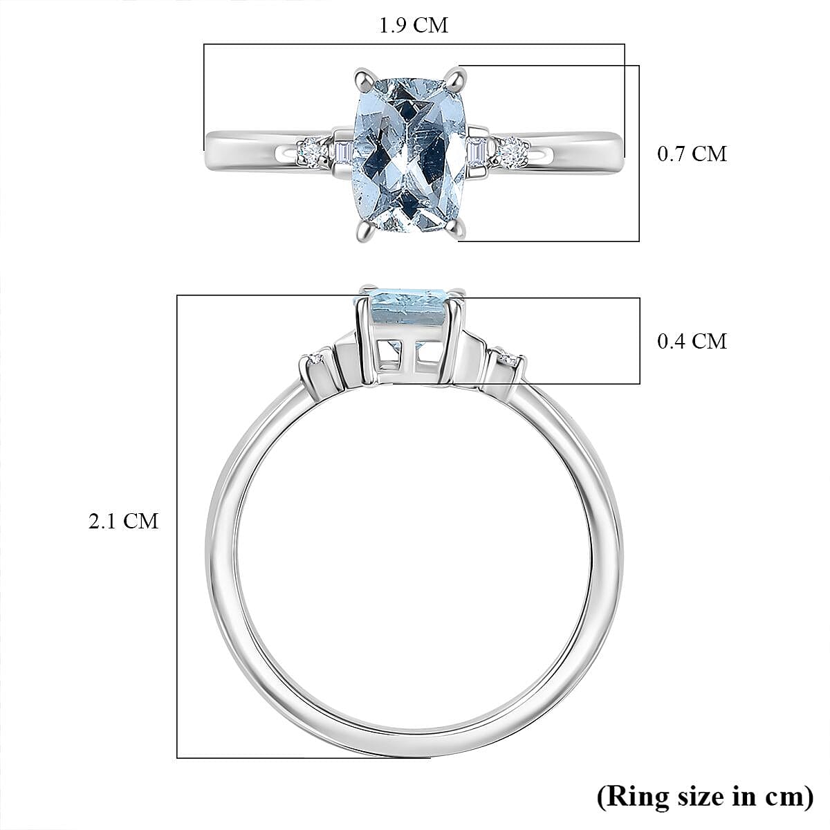 Aquamarine &amp; White Diamond Solitaire Ring in Rhodium Overlay Sterling Silver 0.84 Ct. 8055413 6
