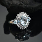 Aquamarine & White Zircon Cluster Ring in Rhodium Overlay Sterling Silver 3.99 Ct.