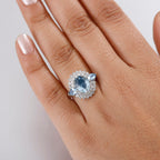 Aquamarine & White Zircon Cluster Ring in Rhodium Overlay Sterling Silver 3.99 Ct.