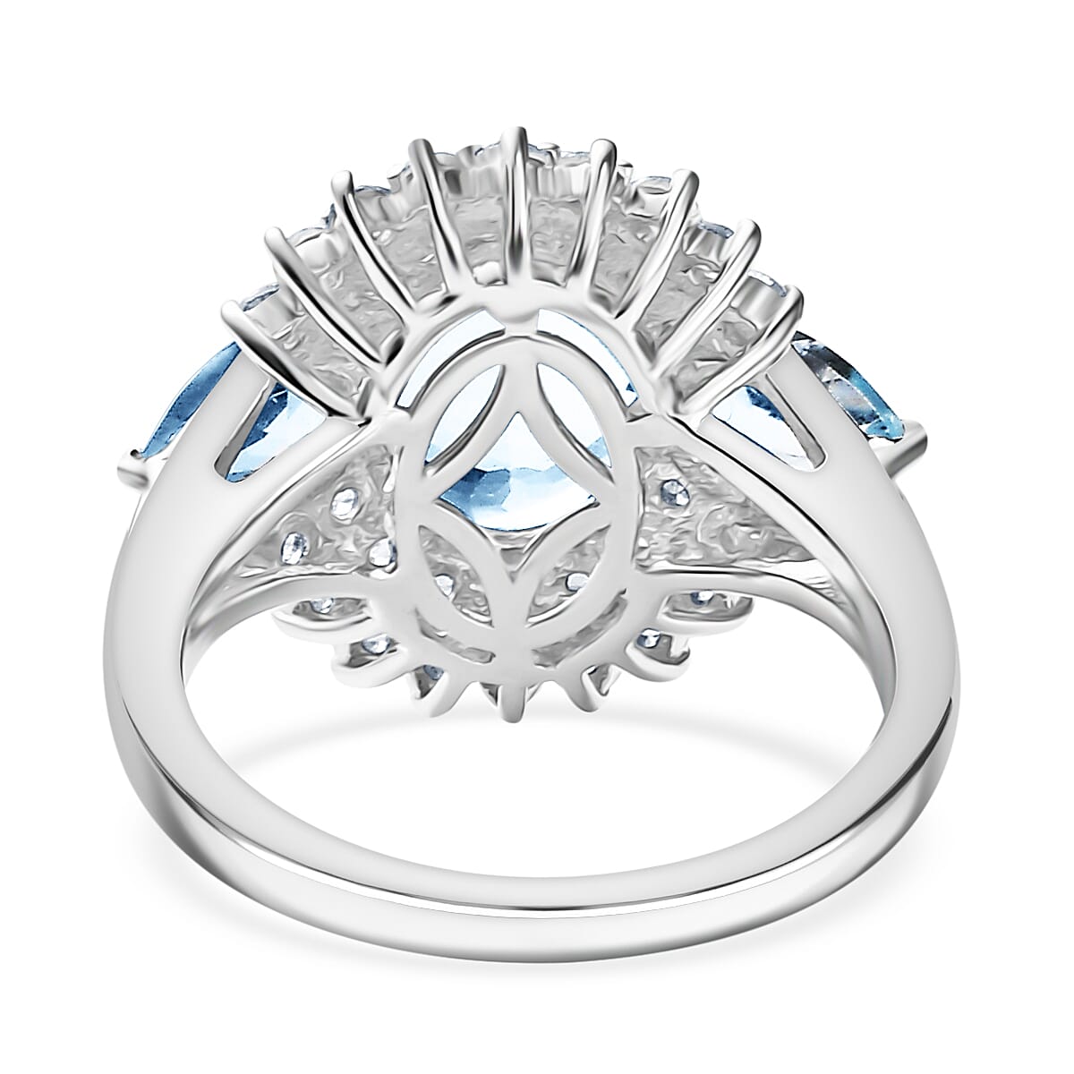 Aquamarine &amp; White Zircon Cluster Ring in Rhodium Overlay Sterling Silver 3.99 Ct.. 8054454 5