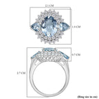 Aquamarine & White Zircon Cluster Ring in Rhodium Overlay Sterling Silver 3.99 Ct.