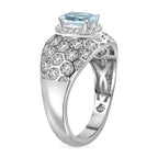 Aquamarine ,  White Zircon  Dome Ring in rhodium Sterling Silver 1.39 ct  1.307  Ct.