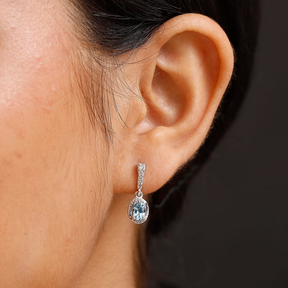 Aquamarine &amp; White Zircon Earring with Push Back in Rhodium Overlay Sterling Silver 1.04 Ct. 8054545 3