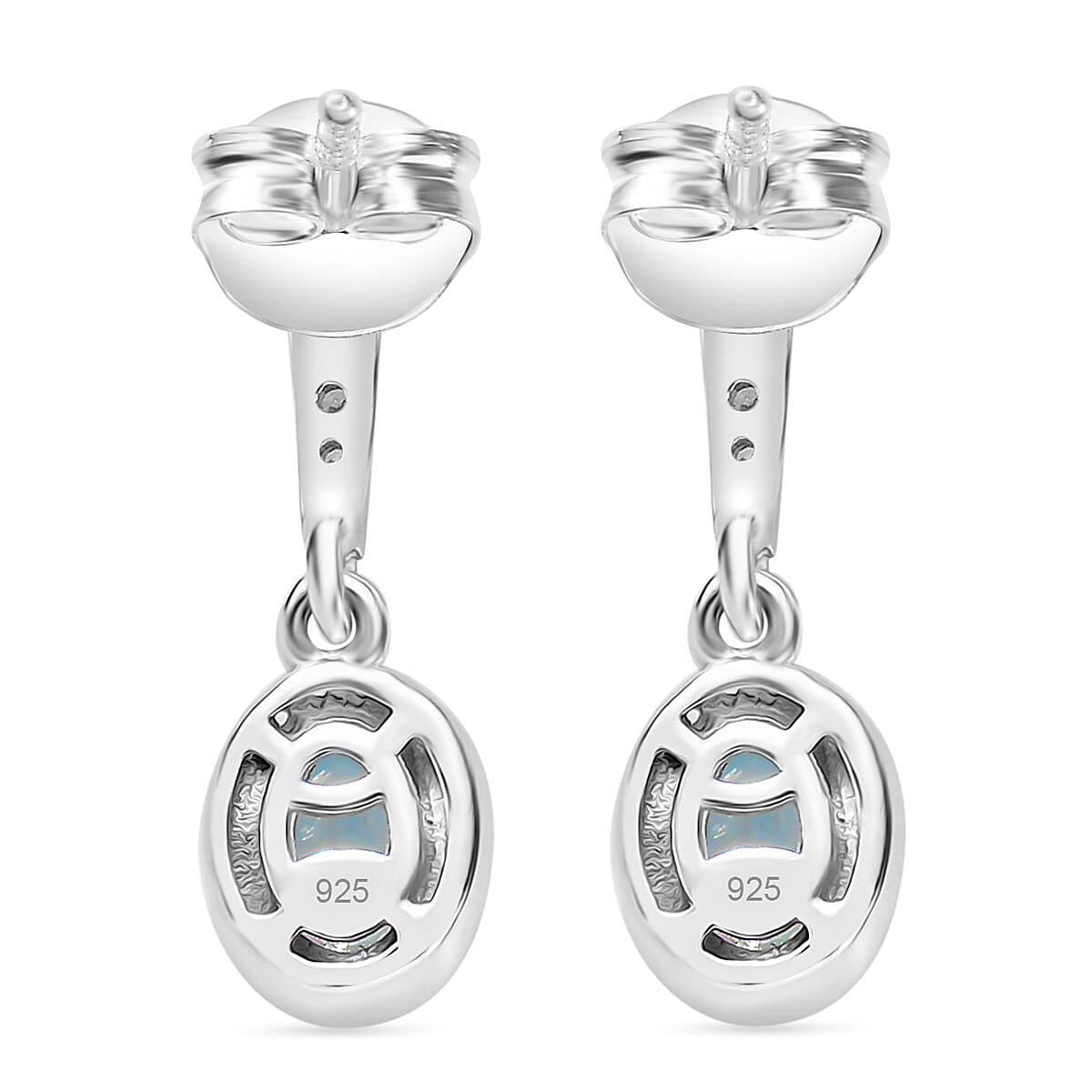Aquamarine &amp; White Zircon Earring with Push Back in Rhodium Overlay Sterling Silver 1.04 Ct. 8054545 5