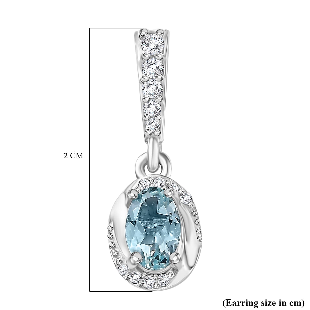 Aquamarine &amp; White Zircon Earring with Push Back in Rhodium Overlay Sterling Silver 1.04 Ct. 8054545 6