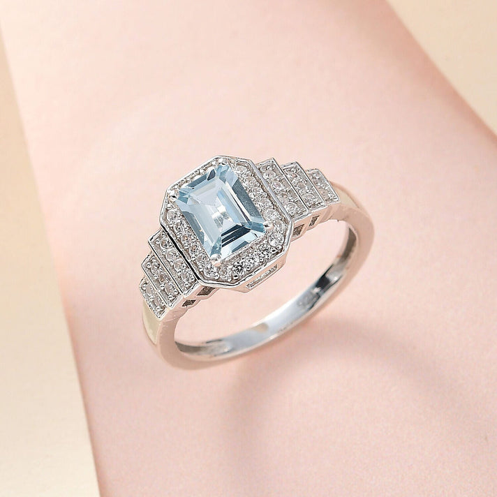 Espirito Santo Aquamarine and Natural Zircon Ring in Platinum Overlay Sterling Silver 1.28 Ct 7378505 2