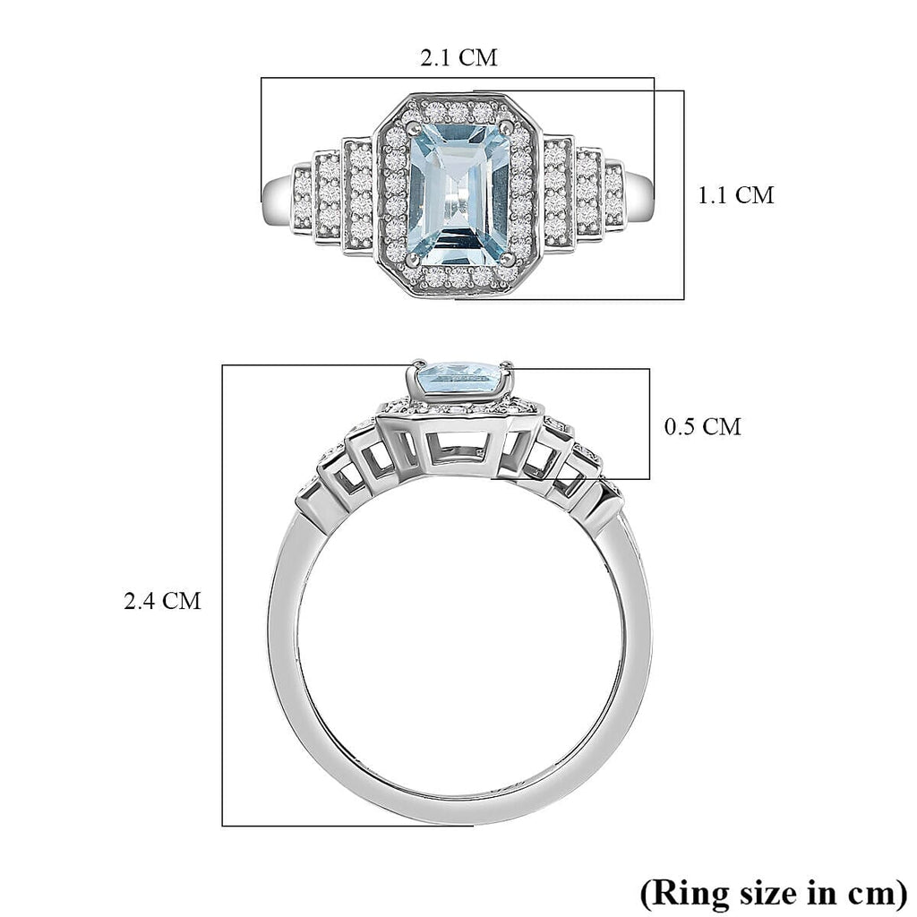 Espirito Santo Aquamarine and Natural Zircon Ring in Platinum Overlay Sterling Silver 1.28 Ct